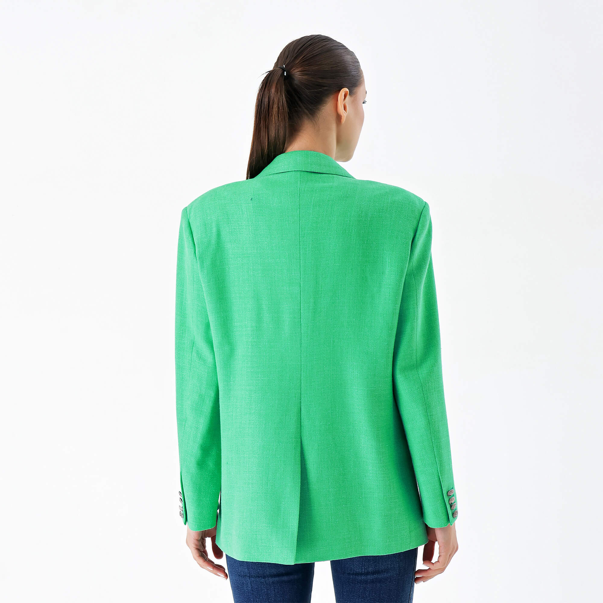 Etro-Green Silk&Linen Blazer Jacket